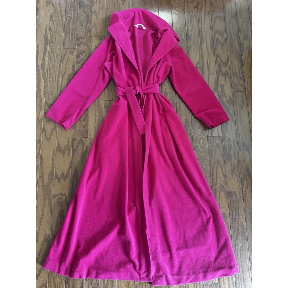 Vanity Fair Pink Sz S‎ Fleece Robe Zip Pockets Belted Glam 80's/90's RARE